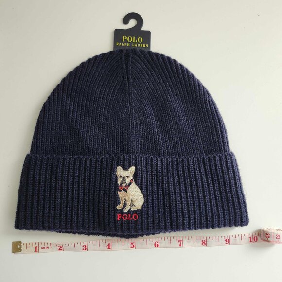 [NWT] Polo Ralph Lauren Embroidered Frenchie French Bulldog Knit Beanie Hat OSFA - Picture 7 of 9